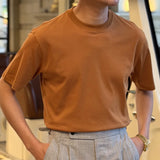 Wiaofellas  -  O-Neck Stretched Men Tee Shirt Solid Color T Shirt Homme Streetwear Fashion Casual T-Shirt Designer Clothing Tshirt For Men