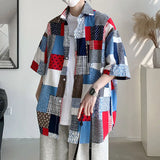 WIAOFELLAS  -  Summer New Turn-down Collar Fashion Short Sleeve Shirt Man Harajuku Casual Loose Button Cardigan Y2K Printing Pure Cotton Blouse