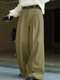 Wiaofellas  -  Men SS Solid Woven Italian Baggy Wide Leg Formal Pants, Daily Wear Business Commuter Suit Trousers Without Belt