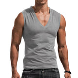 WIAOFELLAS  -  Men's Summer V-neck Sleeveless Vest Solid Color Casual Breathable Slim T-shirt Men's Fitness Sports Vest in A Variety of Colors