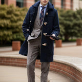 Wiaofellas  -  Vintage Buttoned Lapel Long Coats Mens Fall Winter Fashion Trench Windbreaker Solid Color Long Sleeve Men Overcoats Streetwear