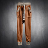WIAOFELLAS  -  Spring Autumn Casual Sports Trousers Mens Street Loose Leg Drawstring Personalized Contrast Color Knitted Casual Work Pants