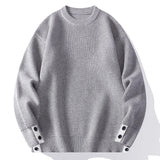Wiaofellas  -  Trendy Cashmere Blend Fabric Sweater Warm Autumn Winter Wool Knitted Pullover Sweater With Cuff Button Design casual Tops