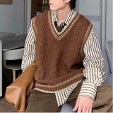 WIAOFELLAS  -  Spring and Autumn Academy Sweater Men's Casual V-neck Vest Sweater Korean Style Fashion Loose Candid Top