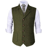 Wiaofellas  -  Men Vest Brown Herringbone Gentleman Business Waistcoat Vintage Regular Slim Banquet Men Suit Vest