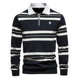2023 Autumn New Polo Collar Stripe Men's Fashion Casual Long Sleeved T-shirt
