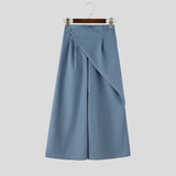 Wiaofellas  -  Men's Wide Leg Pants Solid Color Button Casual Irregular Trousers For Man Streetwear Baggy Leisure Pantalones Pants