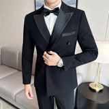 Wiaofellas  -  (Jacket + Vest + Pants) Men's Wedding Three-Piece Suit, Tuxedo Double-Breasted Suit, Best Man Banquet High-End Dress Business