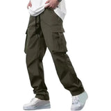 WIAOFELLAS  -  Casual Cargo Pants with Dstring And kets Workwear Sle Loose Fit High Waist Men's  Color Utili Trousers