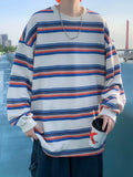 WIAOFELLAS  -  Spring Autumn Cotton T-Shirt Men Fashion O-Neck Striped T-Shirt Men Korean Loose Casual Long-Sleeve T Shirt Mens Top