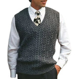 Wiaofellas  -  Vests Men Sweaters V Neck Knitted Vest Tops Sleeveless Knit Solid Sweater Top Splice Casual Regular Slim Fit Autumn Winter