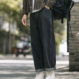 WIAOFELLAS  -  Spring Autumn Vintage Washed Jeans Men's All-match Denim Pants Trend Oversize Straight Casual Cropped Pants Men Jeans