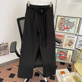 WIAOFELLAS  -  New Summer Men's Suit Pants Belt Decoration Solid Color Semi-elastic Casual Wide Leg Male Trousers New Summmer