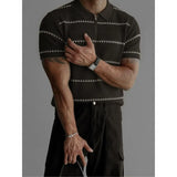 Wiaofellas  -  Summer Retro Striped Lapel Polo Shirt Men's Trendy Short Sleeved Knitted Sweater Pullover Slim Casual Business Social T-shirt