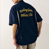 WIAOFELLAS  -  Bowling Short Sleeved Shirt Men's Loose Summer Cuban Collar Shirt Retro Embroidered