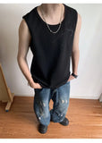 WIAOFELLAS  -  Embroidery Design Men's Tankk Tops Casial Round Collar Sleeveless Tops Solid Color Loose Pullover Male Vests Summer