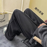 Wiaofellas  -  Black Gray White Casual Pants Men Sports Pants Men Sweatpants Streetwear Loose Straight Wide Leg Pants Mens Joggers Trousers