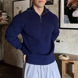WIAOFELLAS  -  Half Turtleneck Zipper Sweater Men's American Style Retro Loose Shoulder Long Sleeve Pullover Sweater Jacket