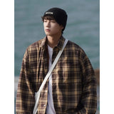 WIAOFELLAS  -  American retro plaid shirt men's autumn and winter thickened and fleece warm, trendy loose and casual long-sleeved shirt jacket