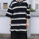 Wiaofellas  -  Vintage Simplicity Striped Tops Tees Summer New Men's Short Sleeve Loose All-match Casual T Shirts Trend Korean Men Clothing