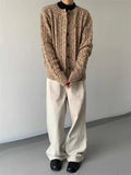 WIAOFELLAS  -  umn and winter knitted sweater men contrasting color old money style knitted cardigan loose retro twist lazy sweater jacket men