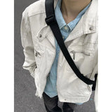 WIAOFELLAS  -  Men Clothing Jacket New Americian Retro Style High-end Designed Niche Canvas Washing Multi-Pocket Stand Collar Locomotive Jacket