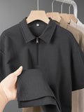 Wiaofellas  -  Summer New American Half-zipper Slit Short-sleeved T-shirt Simple Versatile Lapel Polo Shirt