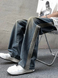 WIAOFELLAS  -  Stripe Jeans Men Clothing  High Street Horn Denim Pants Spring Autumn Distressed Gothic Unisex Retro Jean Trousers