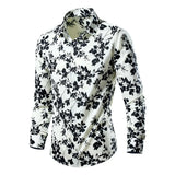 Wiaofellas  -  Men's Tropical Palm Print Long Sleeve Shirt Turn-Down Collar Slim Fit 4-Way Stretch Luxury Dress Shirt Casual Streetwear Tops