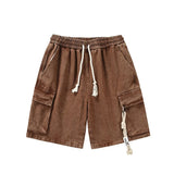 WIAOFELLAS  -  Washed Work Jeans Shorts Men's Summer Straight Trousers Hip-hop Retro Casual Five Trousers Elastic Waist Shorts