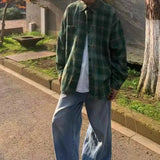 WIAOFELLAS  -  Fall New Casual Mens Shirts Plaid Printed Long Sleeve Loose Cardigan Men Tops Vintage Turn-down Collar Buttoned Shirt Male