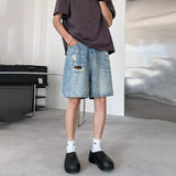 WIAOFELLAS  -  Fashion Men's Gradient Hole Wash Denim Straight Shorts New Vintage Casual Loose Wide Leg Short Pants Male Summer