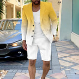 Wiaofellas  -  Mens Clothing Summer Single-Breasted Outfits Men Business Office Short Pants Suit Fashion Casual Long Sleeve Two Piece Sets