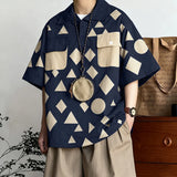 WIAOFELLAS  -  Men Shirt Printing Patchwork Lapel Short Sleeve Loose Men Clothing Streetwear Summer 2026 Korean Style Fashion Male Tops