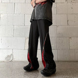 WIAOFELLAS  -  Contrasted Color Splicing Fork Pants Summer Design Niche Zipper Straight Pants European and American Hiphop Street Blowout Pants