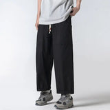 WIAOFELLAS  -  Summer Cotton Casual Pants Men Oversized Wide Leg Pants Men Japanese Streetwear Hip-hop Loose Straight Pants Men Trousers M-3XL