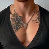 WIAOFELLAS  -  Men T Shirts Solid Color Knitted V Neck Long Sleeve Streetwear Casual Men Clothing Autumn Fashion Camisetas S-5XL