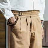 Wiaofellas  -  Spring Autumn Vintage Men's Gurkha Pants British Style Casual Straight Trousers Adjustable Waist Belt Naples Pant For Male