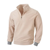 WIAOFELLAS  -  Personalized Autumn and Winter Casual Stand Collar Zipper Pullover Men's Long-sleeved Solid Color Zipper Splicing Pullover