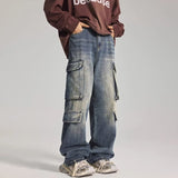 Wiaofellas  -  Autumn Men's Casual Multi-pocket Wide Leg Denim Pants High Street Fashion Y2K Baggy Jeans Punk Hip Hop Distressed Cargo Jean
