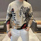 Wiaofellas  -  Male Clothes Top Slim Fit Pullover Sweatshirt for Men Hoodieless Fleeced Graphic Cotton Novelty and Sweat Shirt Y2k Vintage Hot