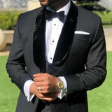 Wiaofellas  -  Formal Groom Tuxedo For Wedding 3 Pieces Custom Men Suits Slim Fit Velvet Shawl Lapel Male Fashion Jacket Waistcoat Pants