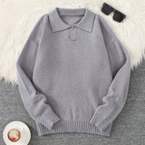 WIAOFELLAS  -  New Popular Autumn and Winter Pure Color Polo Collar V-Neck Pullover Sweater Casual Round Neck High-End Textured Knitted Men's Pullover