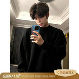 WIAOFELLAS  -  Korean Loose Fit Thiened ey round Ne Sweater Men's Autumn Winter Fce Lined Knitted irt American Sle Base Layer