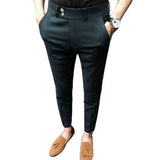 WIAOFELLAS  -  Fabulous Ninth Slim Fit Men's Suit Pants Formal Low Waist Straight Leg Korean Sle Casual Trousers with kets