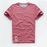 Wiaofellas  -  Retro Distressed Cotton round Neck Short Sleeve T-Shirt Loose Fit Basic Color Summer Youth Fashion Standard Tailoring Male Top