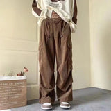 Wiaofellas  -  Vintage Corduroy Work Pants Men's Trend Casual Oversize Large Pockets Trousers Japan Cityboy Straight Wide Leg Pants