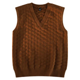 WIAOFELLAS  -  Fashion Fashion Lazy V-neck Knit Vest Men Autumn Winter Sleeveless Sweater  Pullover Sweater Vest Loose Diamond Solid Color