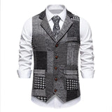 Wiaofellas  -  Vintae Sleeveless Vests Mens Fall Winter Outdoor Patchwork  V Collar Camisoles Daily Casual Contrast Color Tank Tops Men