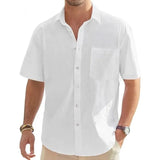 Wiaofellas  -  Men's High-Quality Linen Shirts Summer Solid Color Short Sleeve Casual Shirt Single Breasted Basic Pocket Top For Men